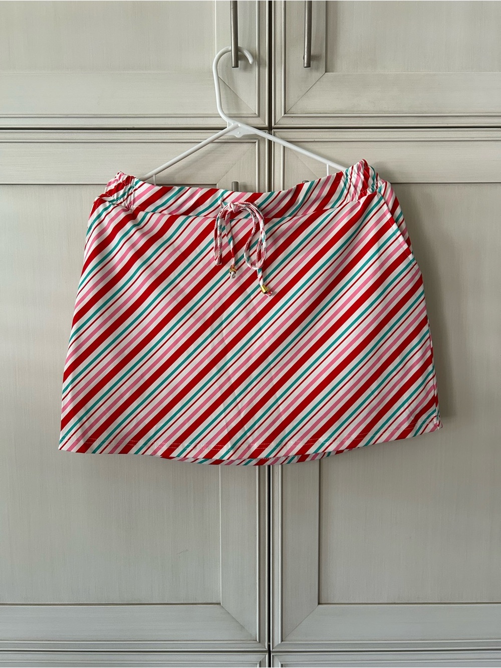 Striped Red, White & Green Drawstring Mini Skort